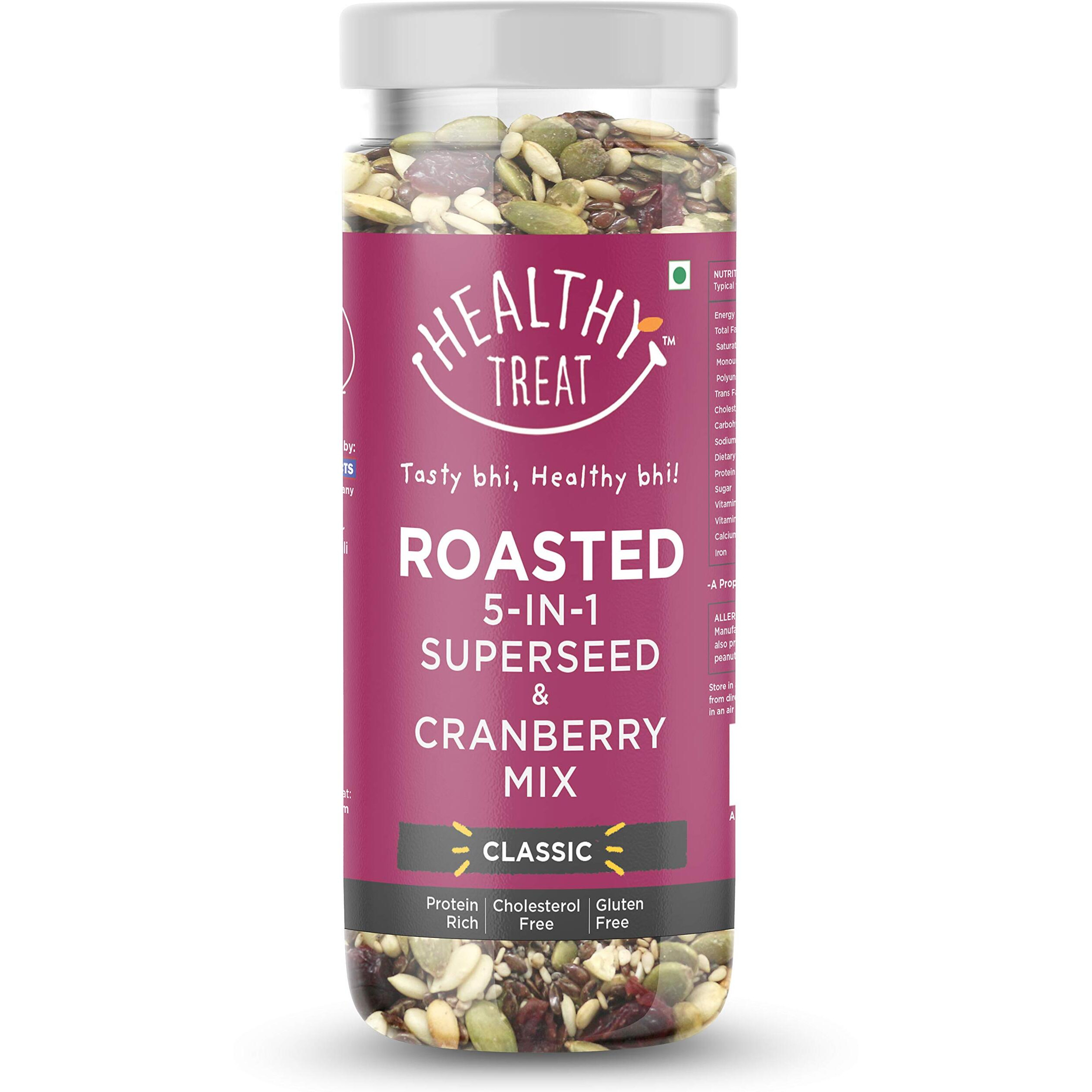 Healthy Treat Roasted 5 In 1 Super Seeds Mix With Cranberry 150Gm | Trail Mix | Seeds Mix | Roasted Seeds Mix For Eating | Mixed Seeds For Weight Loss | Healthy Diet Snacks