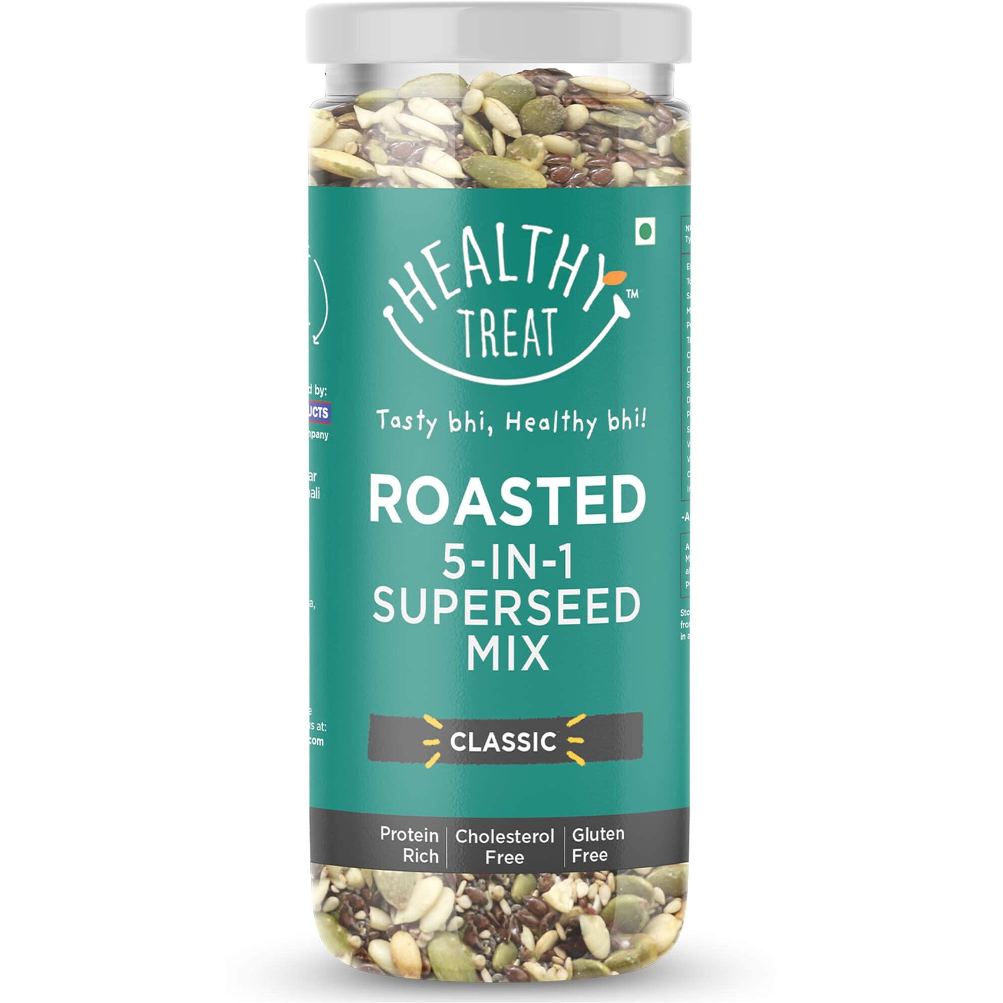 Healthy Treat Roasted 5 In 1 Super Seeds Mix 150Gm|Trail Mix|Seeds Mix|Roasted Seeds Mix For Eating|A Blend Of Pumpkin Seeds,Flax Seeds,Watermelon Seeds,Chia Seeds,& Sesame Seeds|Mixed Seeds