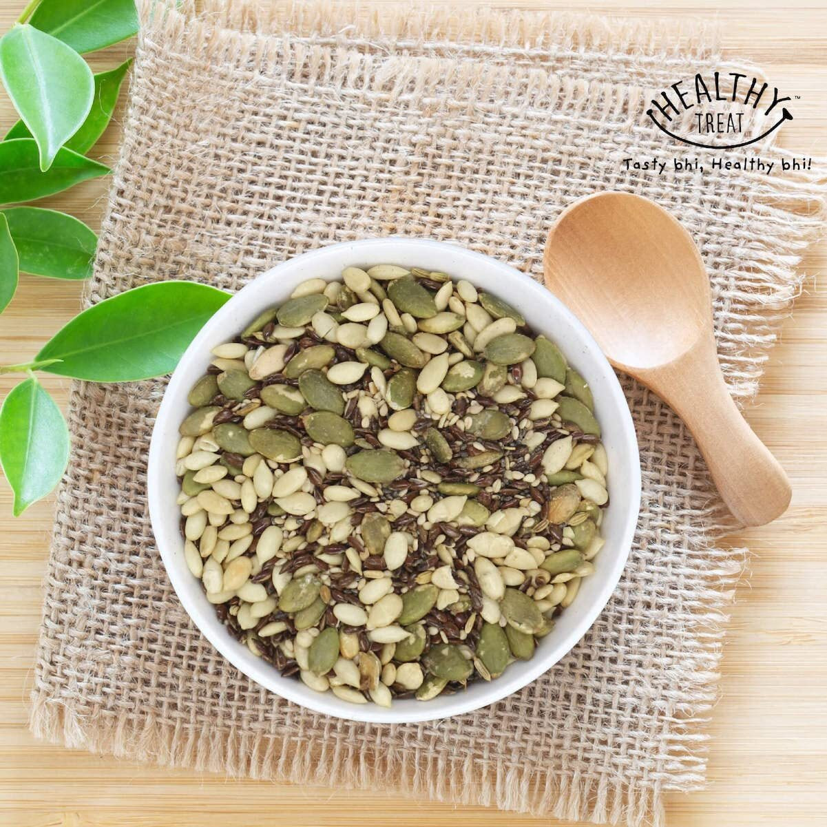 Healthy Treat Roasted 5 In 1 Super Seeds Mix 150Gm|Trail Mix|Seeds Mix|Roasted Seeds Mix For Eating|A Blend Of Pumpkin Seeds,Flax Seeds,Watermelon Seeds,Chia Seeds,& Sesame Seeds|Mixed Seeds