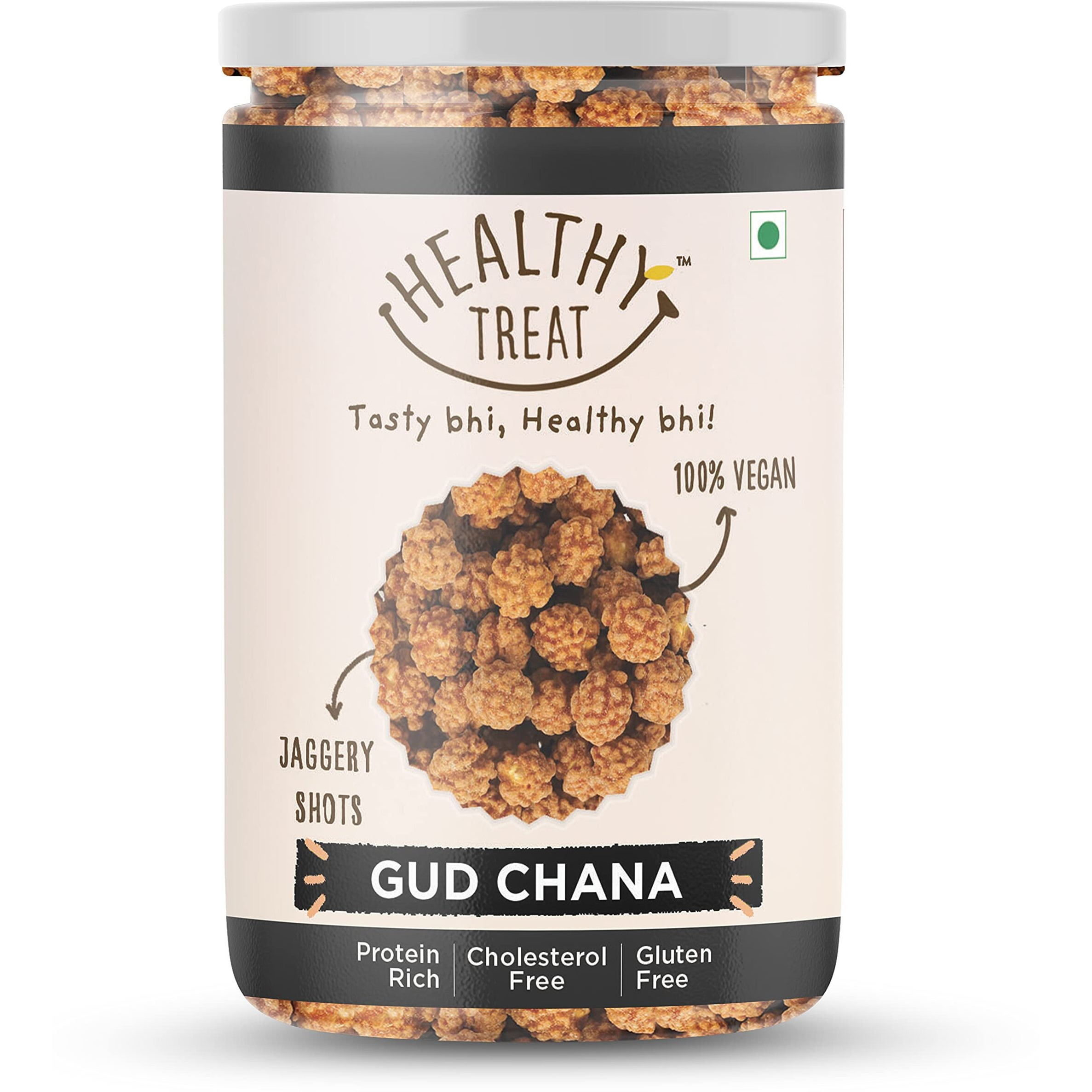 Healthy Treat Gur Chana 800gm | Jaggery Coated Chana | Gud Chana | Roasted Chickpeas with Natural Jaggery | Immunity Booster | Delicious and Healthy Gur Chana Snacks | Perfect for Snacking Anytime | (Pack of 4, 200 gm each)