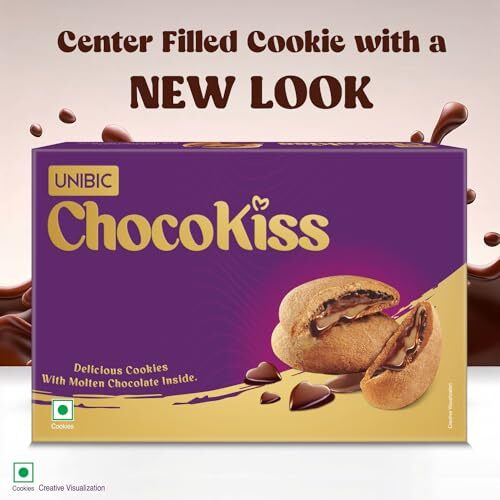 Unibic Foods India Pvt LTD Choco Kiss Cookies 250 grams, Filled with Chocolate, Rich & Indulgent Snack Delicious Creamy Flavors, Crunchy and Choco Cream Centred Biscuits Made for Chocoholics