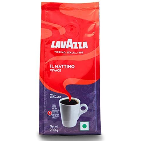 LAVAZZA IL Mattino Vivace 100% Pure Filter Ground Coffee Powder, 200g, Bag