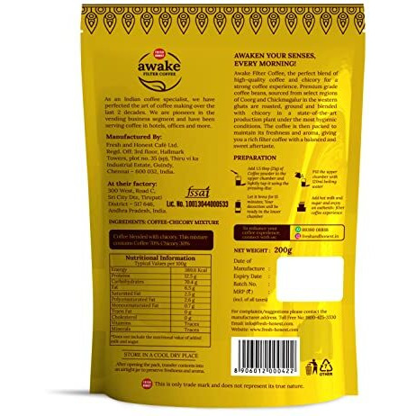 Fresh & Honest Awake Filter Coffee Powder 7030 Blend, 200g - Pack of 2 (400g)