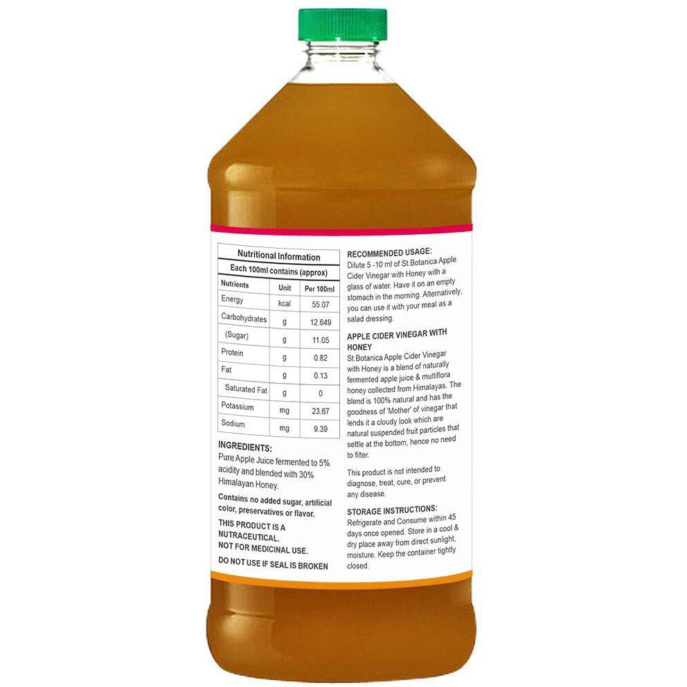 St.Botanica Apple Cider Vinegar with Mother Vinegar and Honey 500 ml with Natural & Organic Himalayan Apple | Raw, Unfiltered & Non-Pasturized | Boosts Overall Health | No Chemicals