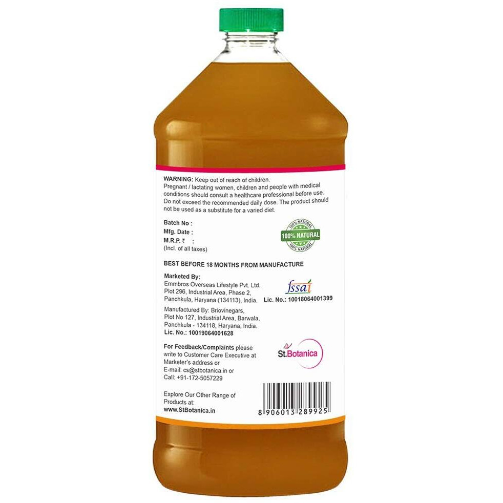 St.Botanica Apple Cider Vinegar with Mother Vinegar and Honey 500 ml with Natural & Organic Himalayan Apple | Raw, Unfiltered & Non-Pasturized | Boosts Overall Health | No Chemicals