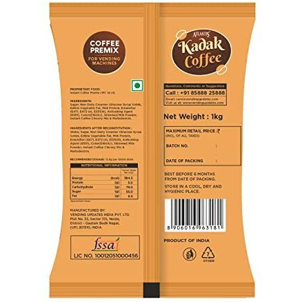 ATLANTIS Kadak Instant Coffee Premix Powder 1 Kg For Vending Vending Machine And Manual Use, Bag
