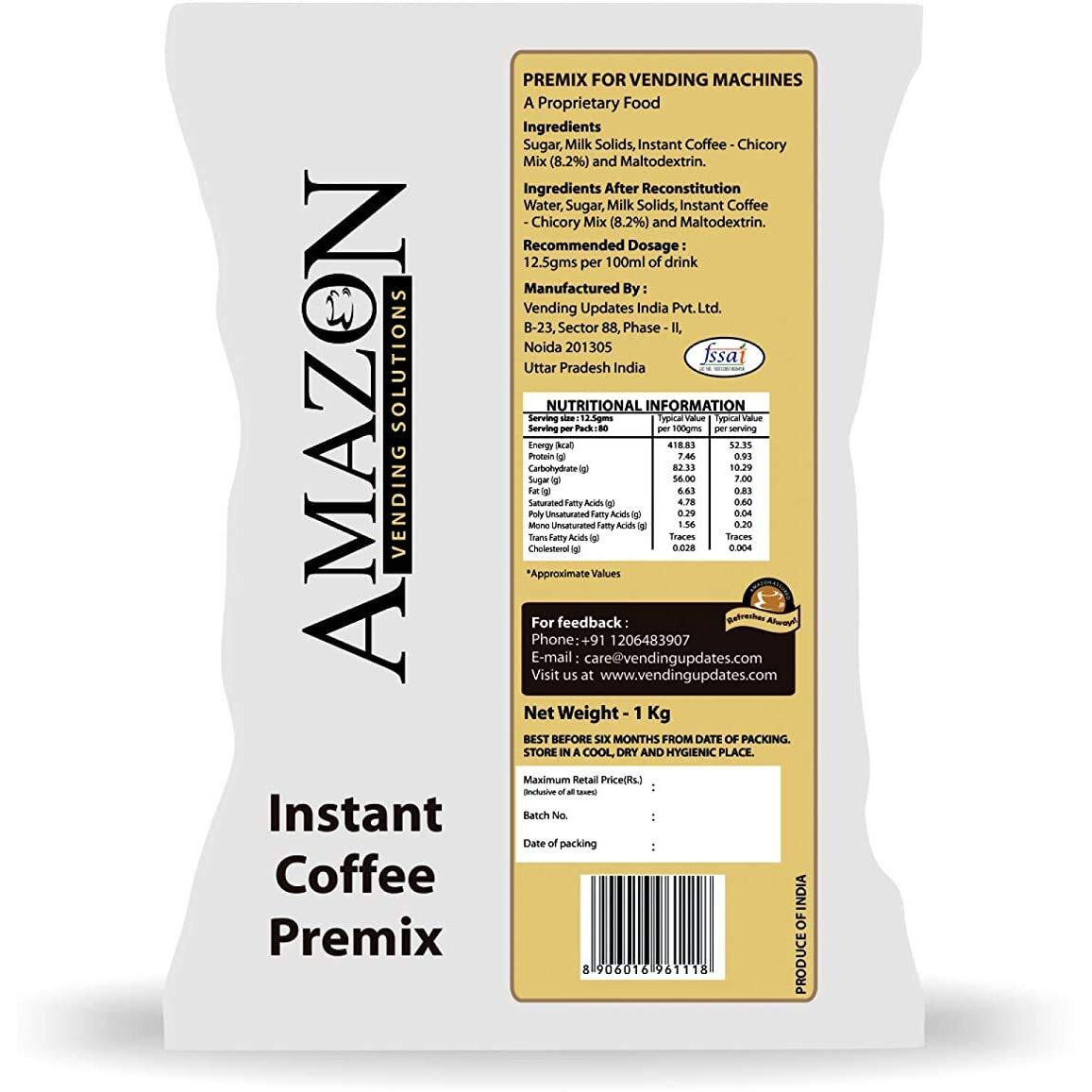 Atlantis Amazon 3 In 1 Instant Coffee Premix Powder (Premix Has Milk, Coffee And Sugar) 3 Kg For Vending Machines, Bag