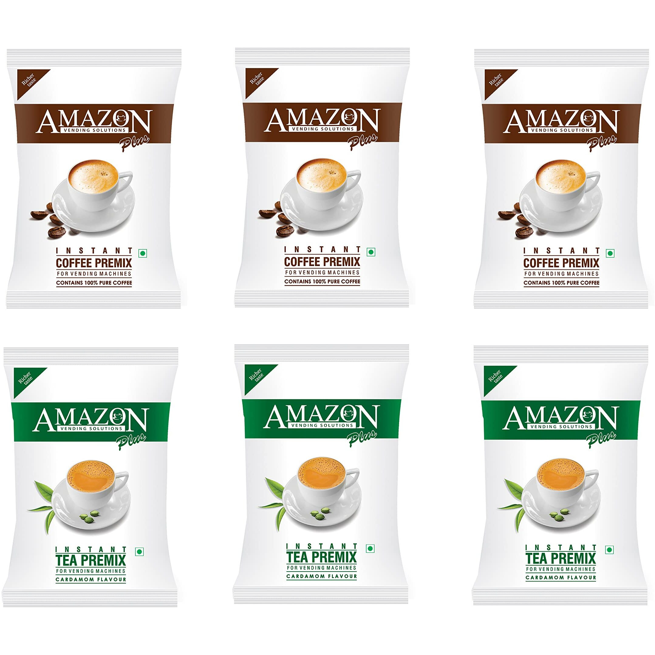 AMAZON 3 in 1 Instant Plus Cardamom Tea (3 Kg) and Coffee Plus (3 Kg) Premix Combo (Premix Contains Tea, Milk and Sugar) for Vending Machines
