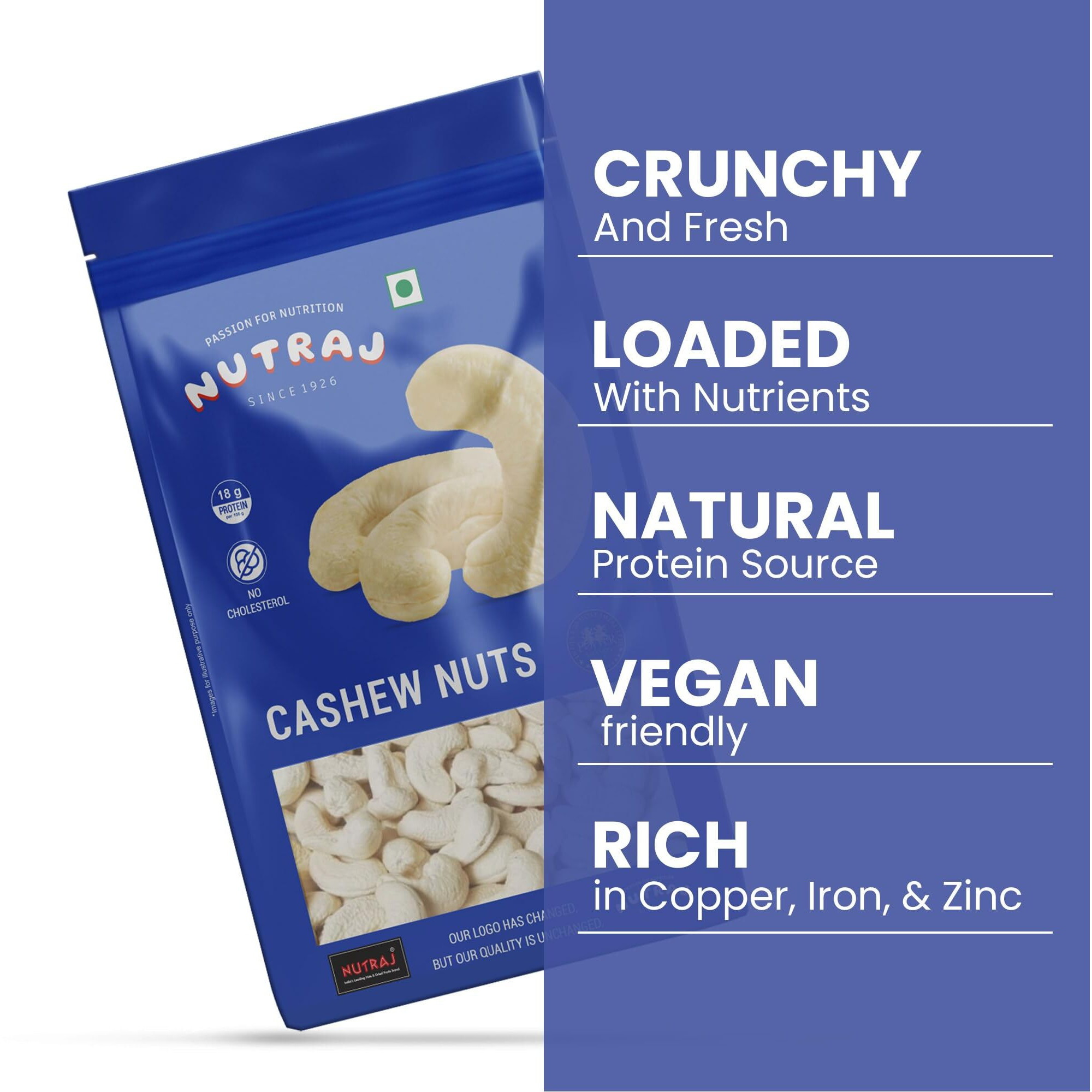 Nutraj Indian Cashews (Kaju) 1kg Pouch - Whole | Dry Fruits and Nuts | Grocery
