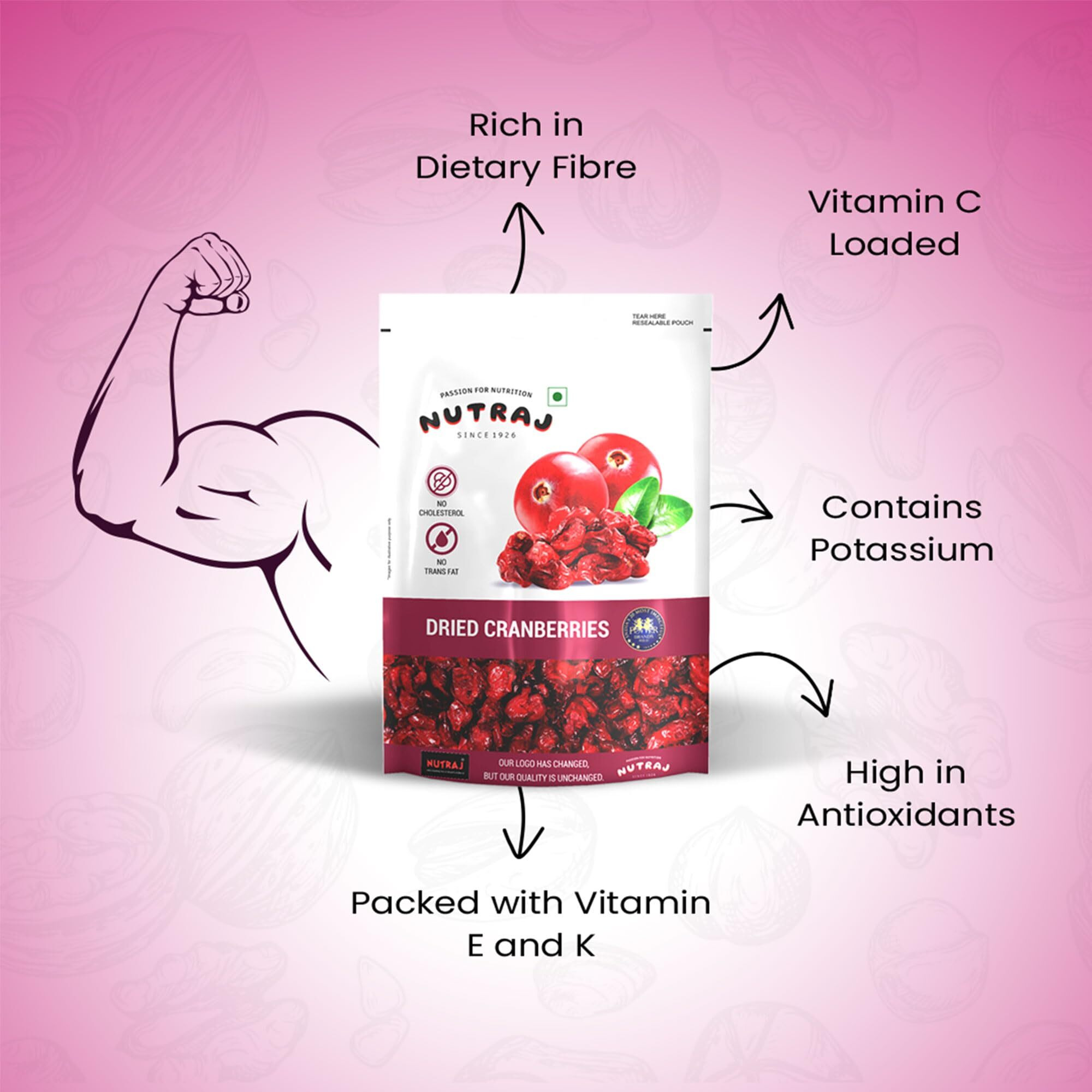 Nutraj Sweet & Tart Sliced Cranberry 180g | no added preservatives | Pouch | Rich in Calcium and Vitamin K | Vegan, Non-GMO | Ideal For Snacking | Berries | Pack of 1