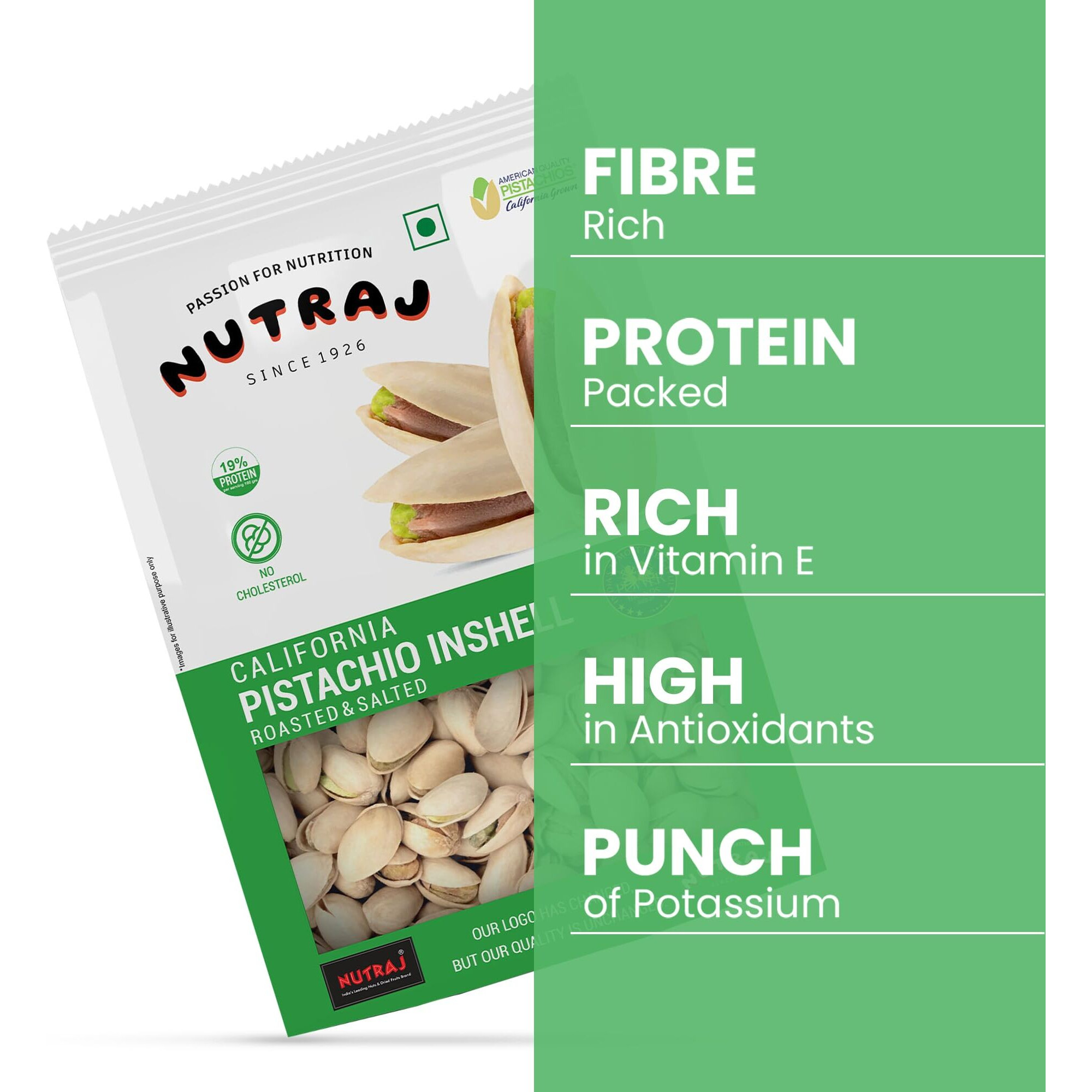 Nutraj California Pistachios (Pista) 400g Pouch Roasted & Salted | Dry Fruits & Nuts | Inshell Pista