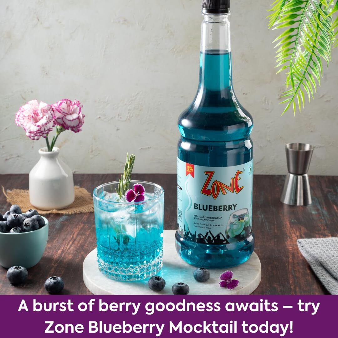 Zone Blueberry Syrup 1050ml | Fresh Blueberries Flavor for Mocktails, Cocktails, Lemonades, Iced Teas & More | 35+ Flavours