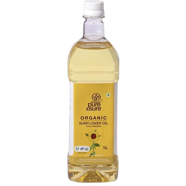 Pure & Sure Organic Cold Pressed Sunflower Oil 1ltr | 100% Natural Kolhu/Kacchi Ghani/Chekku Edible for Cooking | Extracted on Wooden Churner | Nutrient Rich & Chemical Free