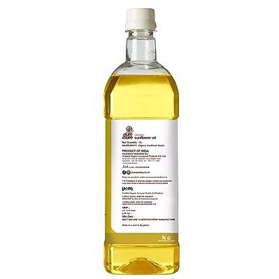 Pure & Sure Organic Cold Pressed Sunflower Oil 1ltr | 100% Natural Kolhu/Kacchi Ghani/Chekku Edible for Cooking | Extracted on Wooden Churner | Nutrient Rich & Chemical Free