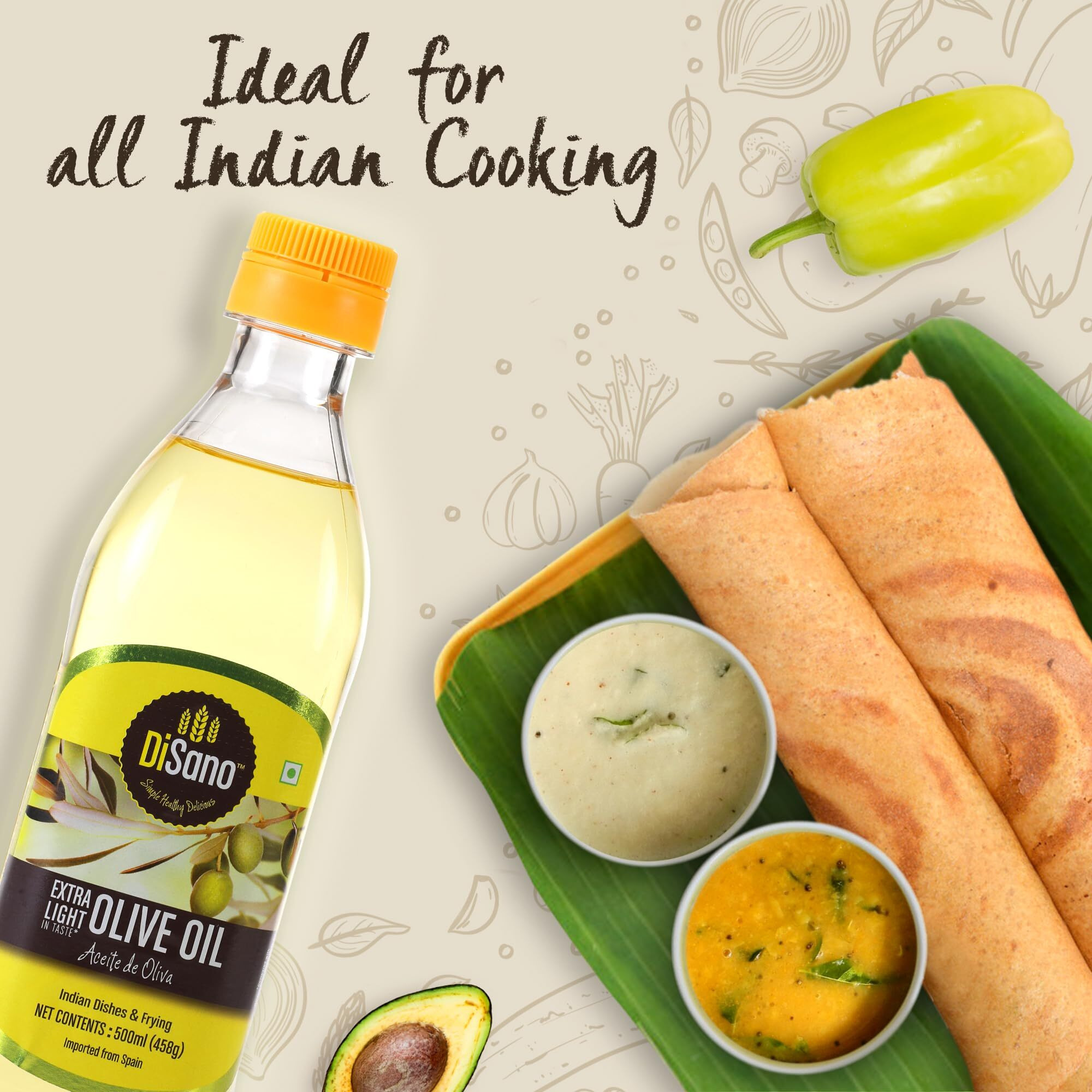 DiSano Extra Light Olive Oil, Ideal for Indian dishes and frying, 500ml
