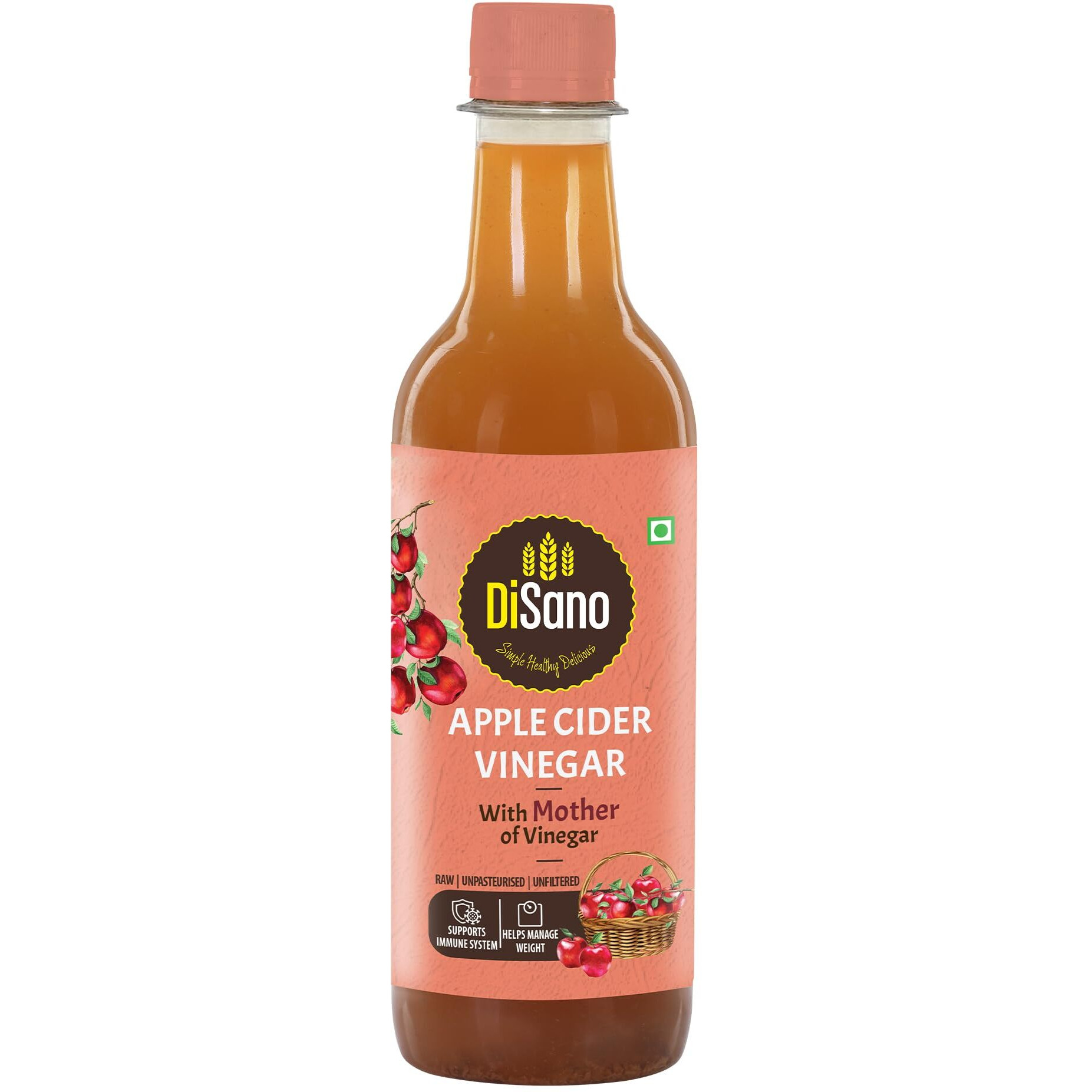 DiSano Apple Cider Vinegar (ACV) with Mother, Raw, Unfiltered, Undiluted - 500ml