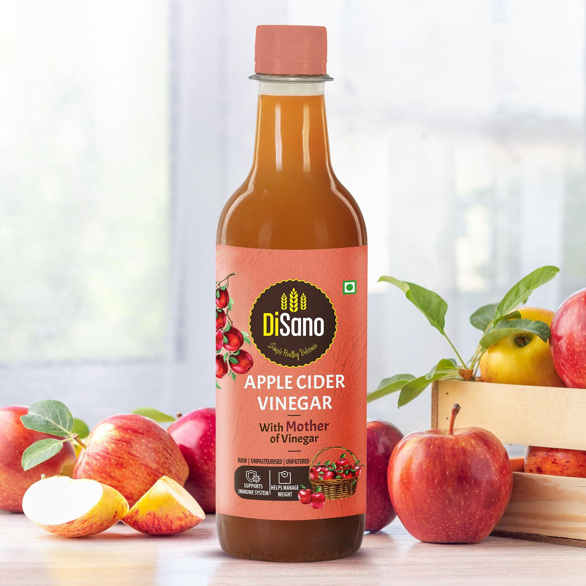 DiSano Apple Cider Vinegar (ACV) with Mother, Raw, Unfiltered, Undiluted - 500ml