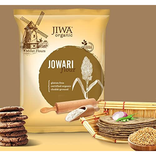 JIWA healthy by nature Organic Jowar Flour / Atta| Soft Fluffy Rotis | Chakki Ground Jowari Atta | Millet Flour | Sorghum Flour | Jonna Atta | Certified Organic & Gluten Free | 100% Natural | 1 kg