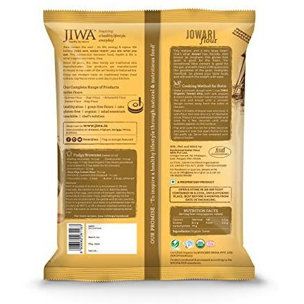JIWA healthy by nature Organic Jowar Flour / Atta| Soft Fluffy Rotis | Chakki Ground Jowari Atta | Millet Flour | Sorghum Flour | Jonna Atta | Certified Organic & Gluten Free | 100% Natural | 1 kg