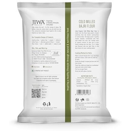 JIWA healthy by nature Cold Pressed Organic Bajri Flour / Atta|Soft Fluffy Rotis|Chakki Ground Pearl Millet Flour|Naturally Gluten Free|100% Natural Bajra|1 Kg
