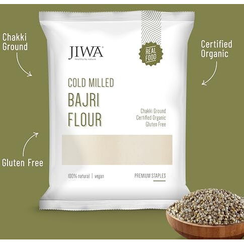 JIWA healthy by nature Cold Pressed Organic Bajri Flour / Atta|Soft Fluffy Rotis|Chakki Ground Pearl Millet Flour|Naturally Gluten Free|100% Natural Bajra|1 Kg