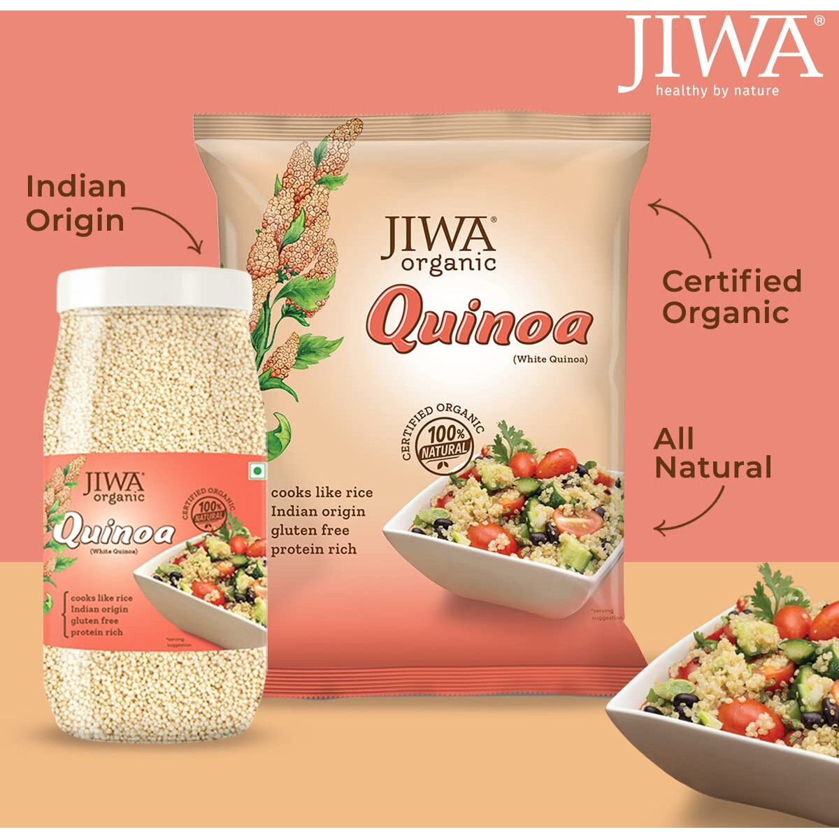 JIWA healthy by nature Organic White Quinoa | High Protein White Quinoa| Cooks Like Rice | Indian Origin | Certified Organic & Gluten Free| Superfood | 500 Gram