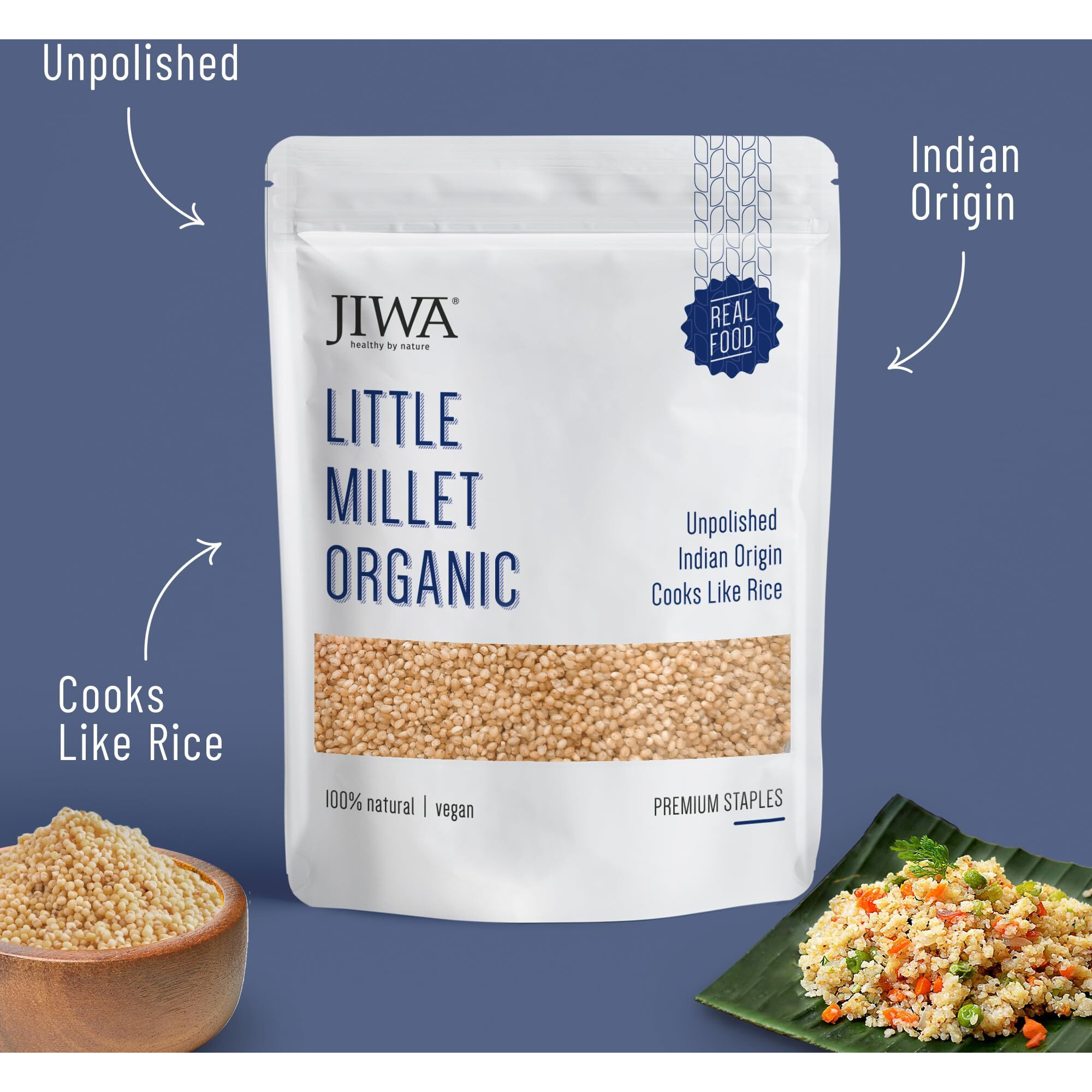 JIWA healthy by nature Organic Little Millet | 100% Natural & Gluten Free | Cooks in 15mins | Kutki Seeds | Unpolished High Fiber Minor Millets | Wholegrain | Low GI | 1 kg