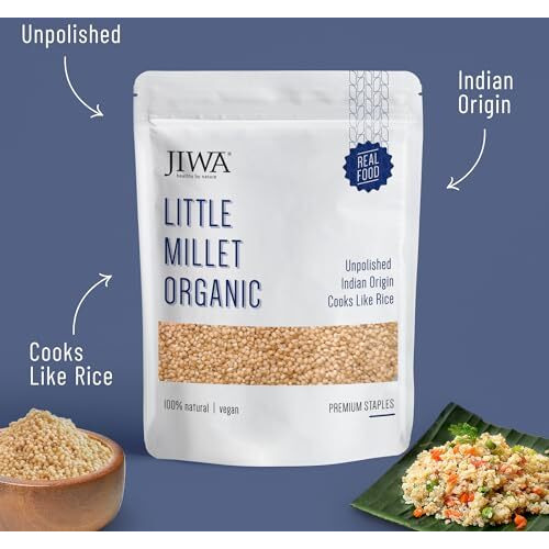 JIWA healthy by nature Organic Little Millet | 100% Natural & Gluten Free | Cooks in 15mins | Kutki Seeds | Unpolished High Fiber Minor Millets | Wholegrain | Low GI | 1 kg