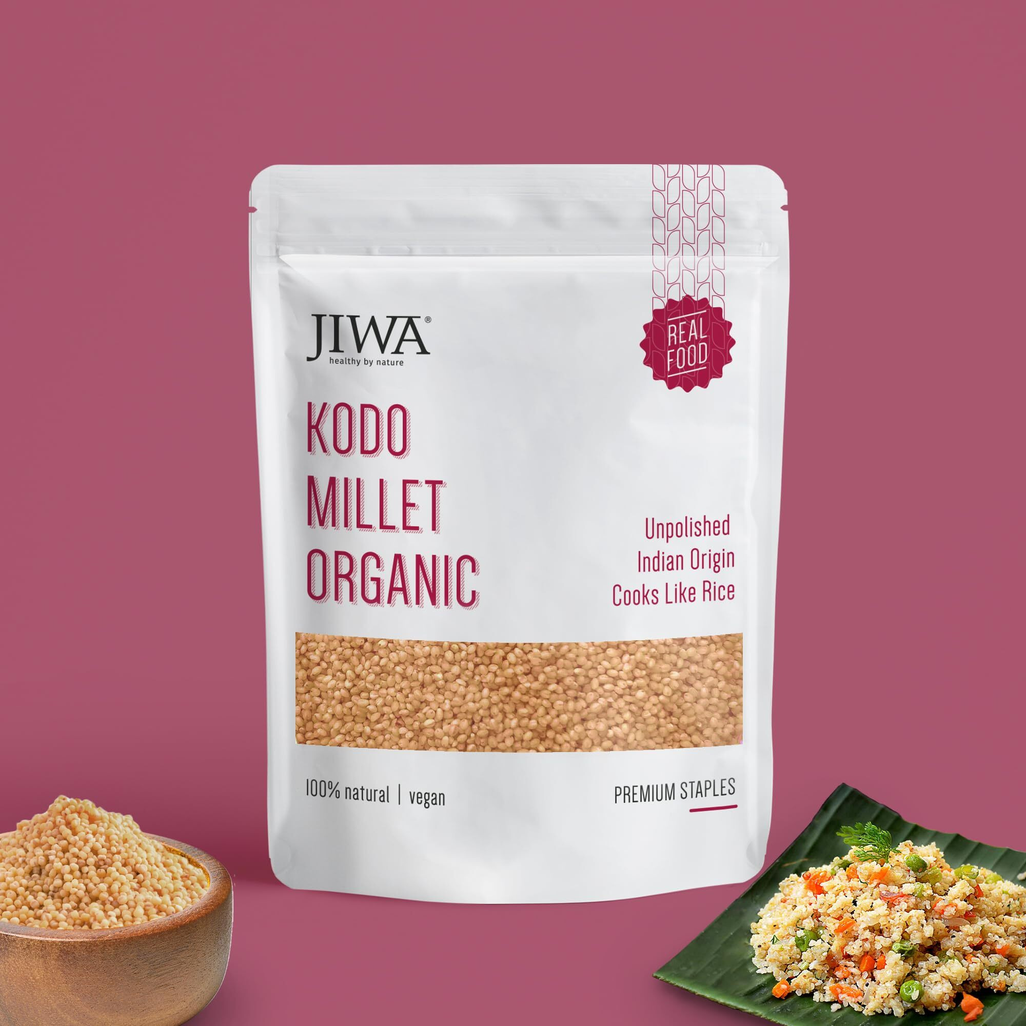 JIWA healthy by nature Organic Kodo Millet | 100% Natural & Gluten Free | Cooks In 15Mins | Kodri Seeds | Unpolished High Fiber Minor Millets | Wholegrain | Low Gi | 1 Kg