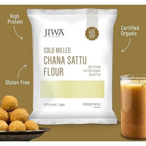 JIWA healthy by nature Cold Pressed Organic Chana Sattu Flour|High Protein|High Fiber|Roasted Bengal Gram Atta|Certified Organic & Naturally Gluten Free|100% Natural & Whole Grain|1 Kg