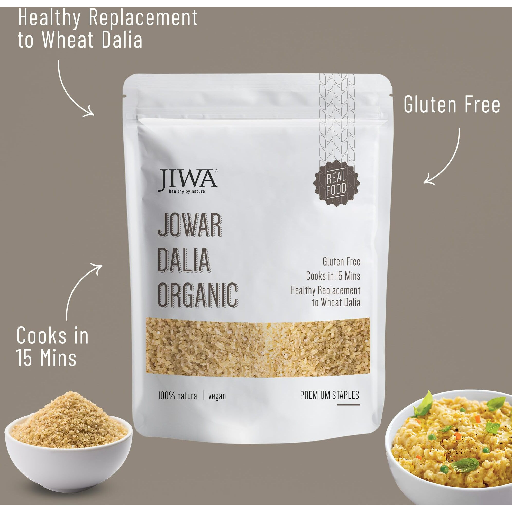 JIWA healthy by nature Organic Jowar Dalia, 500 Gram
