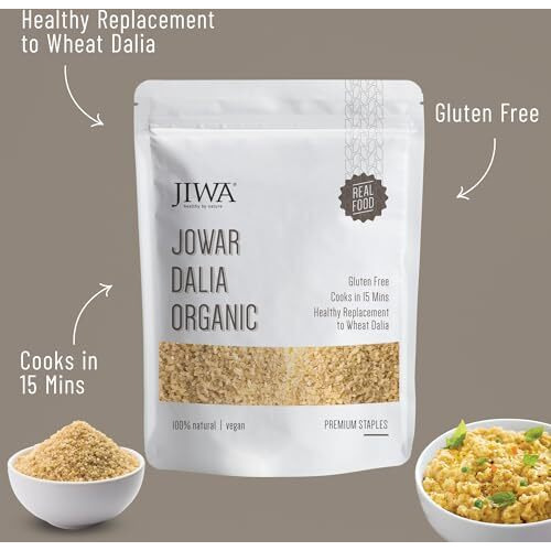 JIWA healthy by nature Organic Jowar Dalia, 500 Gram
