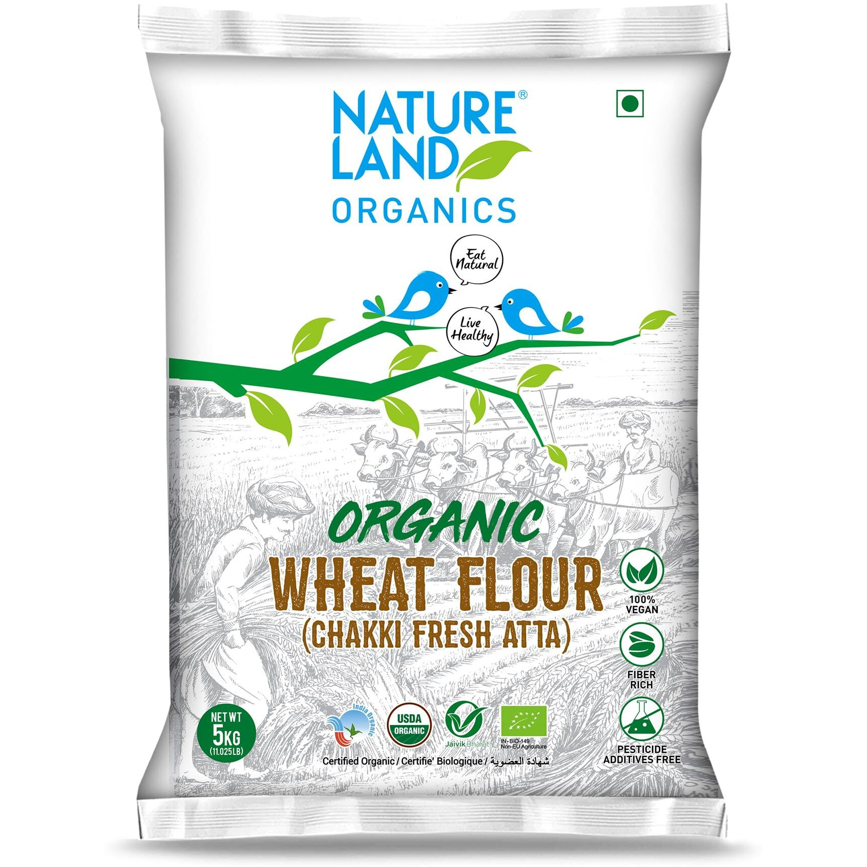 Natureland Organics Whole Wheat Flour 5 Kg - Organic Wheat Flour