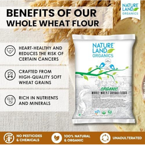 Natureland Organics Whole Wheat Flour 5 Kg - Organic Wheat Flour