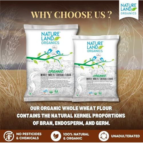 Natureland Organics Whole Wheat Flour 5 Kg - Organic Wheat Flour