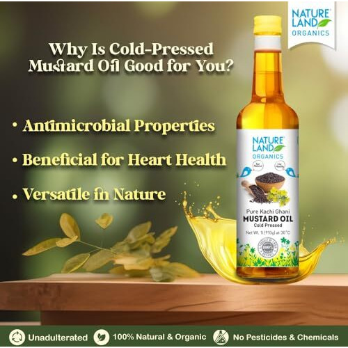 Natureland Organics Kachhi Ghani Pure Mustard Oil 1 Ltr - Cold Pressed