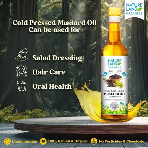 Natureland Organics Kachhi Ghani Pure Mustard Oil 1 Ltr - Cold Pressed
