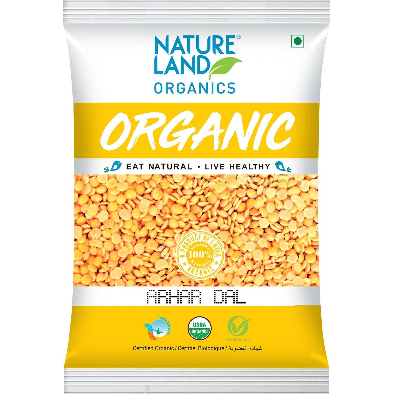 Natureland Organics Arhar/Toor Dal 500 Gm - Organic Healthy Pulses