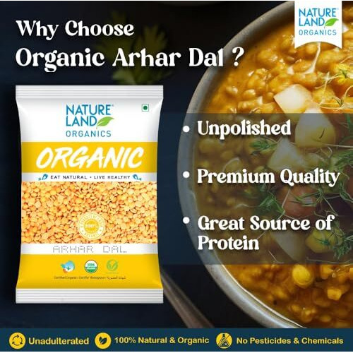 Natureland Organics Arhar/Toor Dal 500 Gm - Organic Healthy Pulses