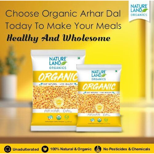 Natureland Organics Arhar/Toor Dal 500 Gm - Organic Healthy Pulses
