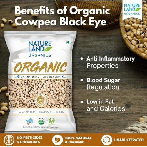 Natureland Organics Cowpea Black eye/Lobia 1 Kg - Organic Healthy Pulses