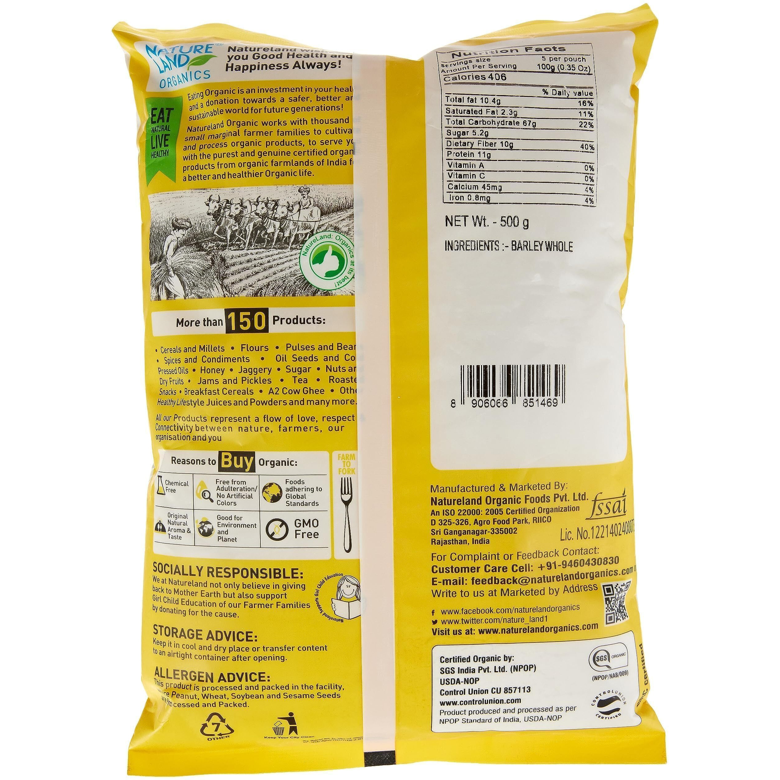 Natureland Organic Barley Flour/Jau Flour 500 Gm - Healthy Organic Flour