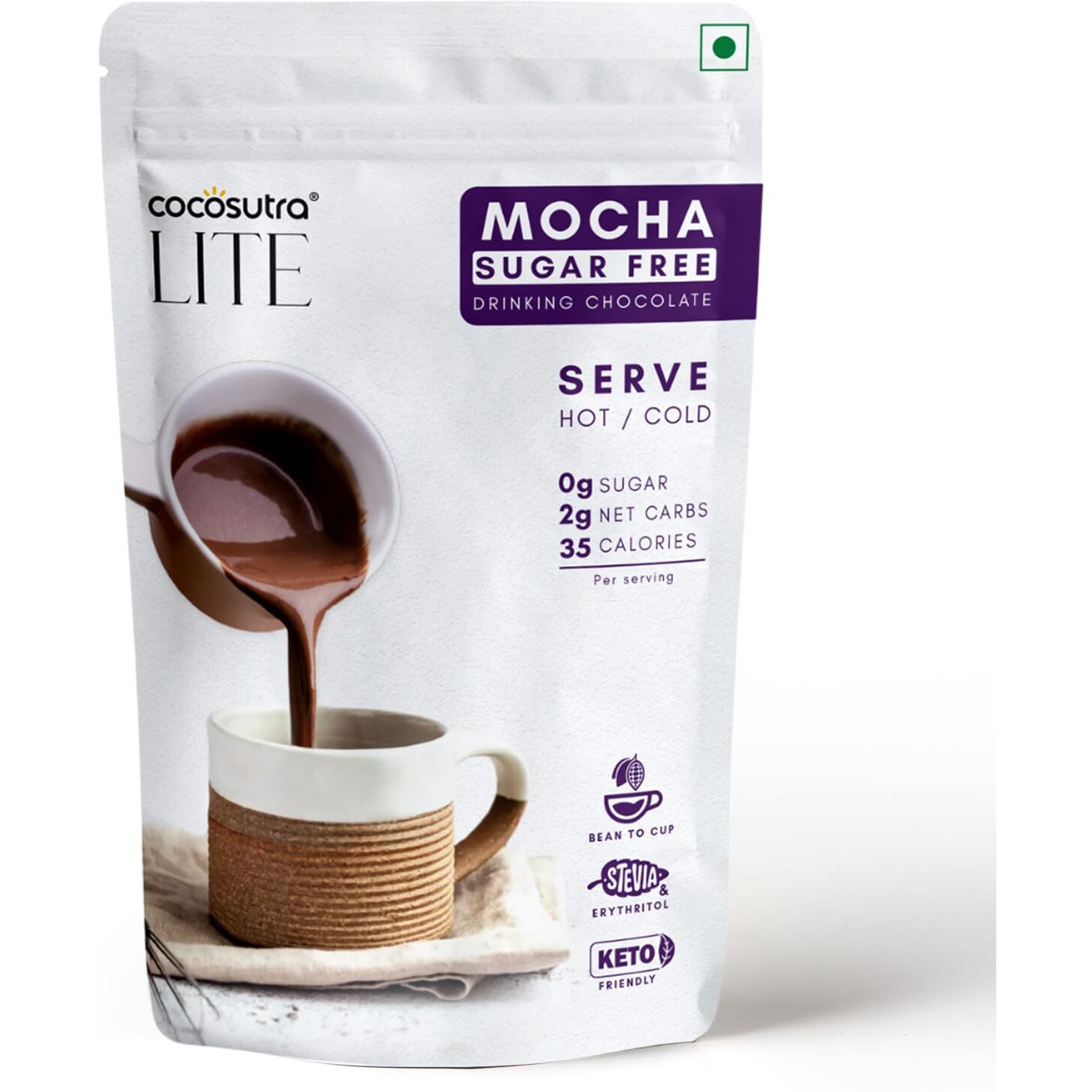 COCOSUTRA LITE - SUGAR FREE Drinking Chocolate Mix - Mocha | Zero Sugar, Low Carb, Low Calorie | Stevia & Erythritol based | Keto Friendly Hot Chocolate | Vegan | Enjoy hot or cold | 200g