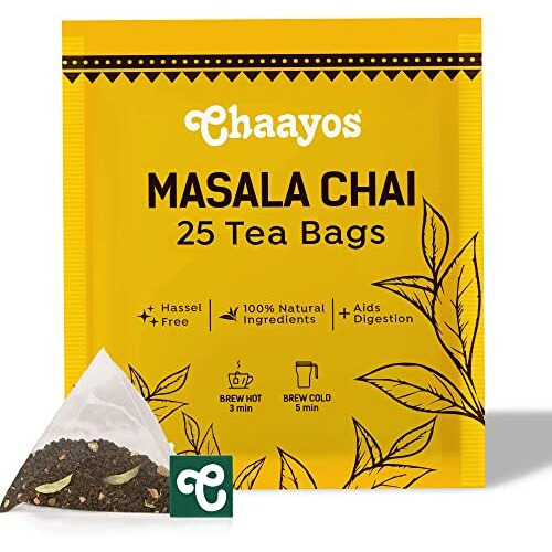 Chaayos Masala Chai Tea Bags - Premium Assam Tea with 100% Natural Ingredients Spices - [25 Tea Bags]