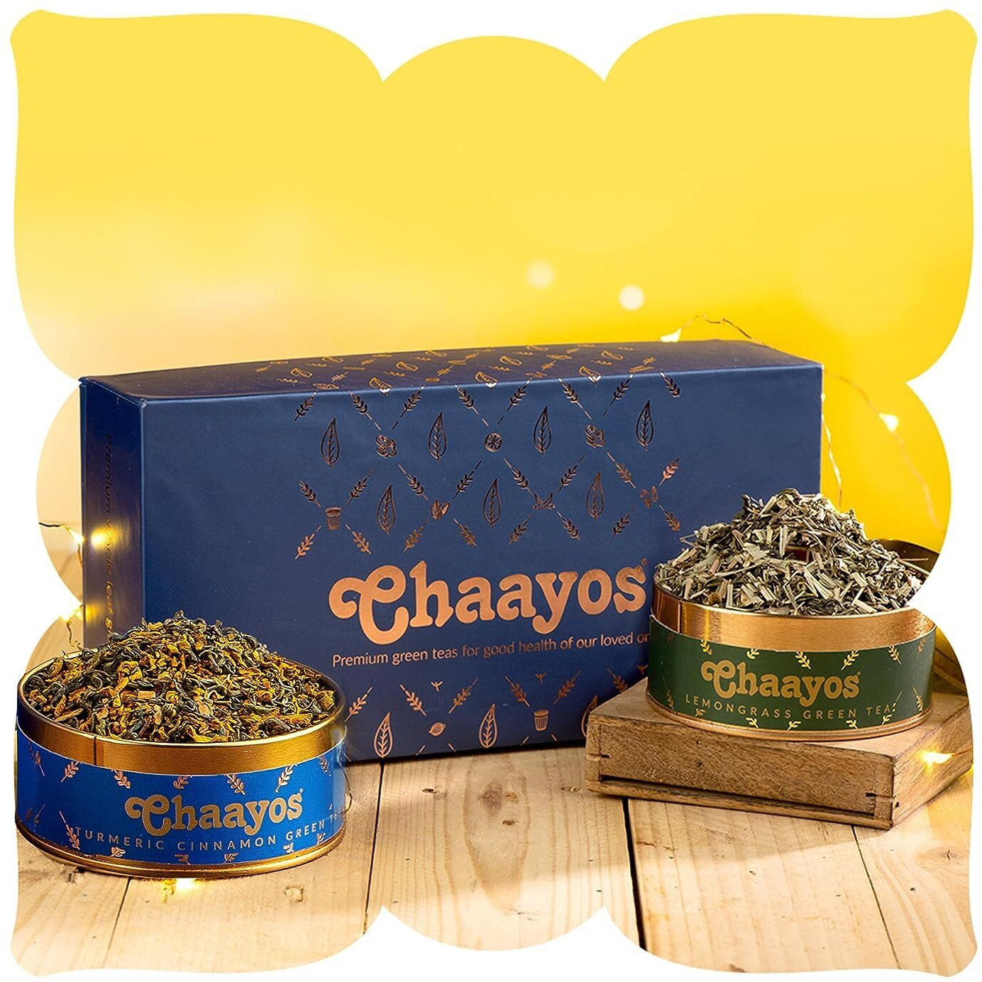Chaayos Premium Gift Hamper | Contains Turmeric Cinnamon & Lemongrass Loose Green Tea Leaves | Loose Leaf Tea Set | Green Tea Gift Box Set | Luxury gift set
