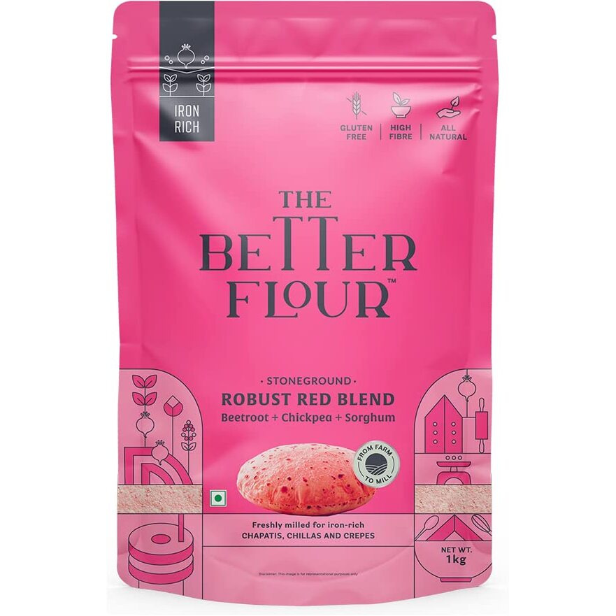 The Better Flour  Iron Rich Beetroot Atta | Robust Red Blend | Protein & Iron Rich | Gluten Free Multipurpose Flour | Easy to Cook Multipurpose Atta (1Kg)