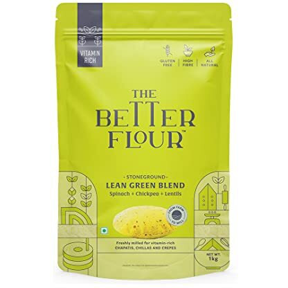 The Better Flour  Vitamin Rich Spinach Flour, Healthy Low Carb Atta | Protein & Vitamin Rich | Gluten Free Multigrain Flour | Easy to Cook Multigrain Atta (1Kg)