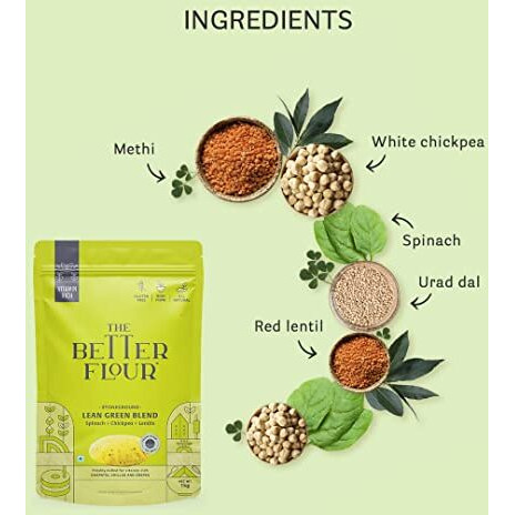 The Better Flour  Vitamin Rich Spinach Flour, Healthy Low Carb Atta | Protein & Vitamin Rich | Gluten Free Multigrain Flour | Easy to Cook Multigrain Atta (1Kg)