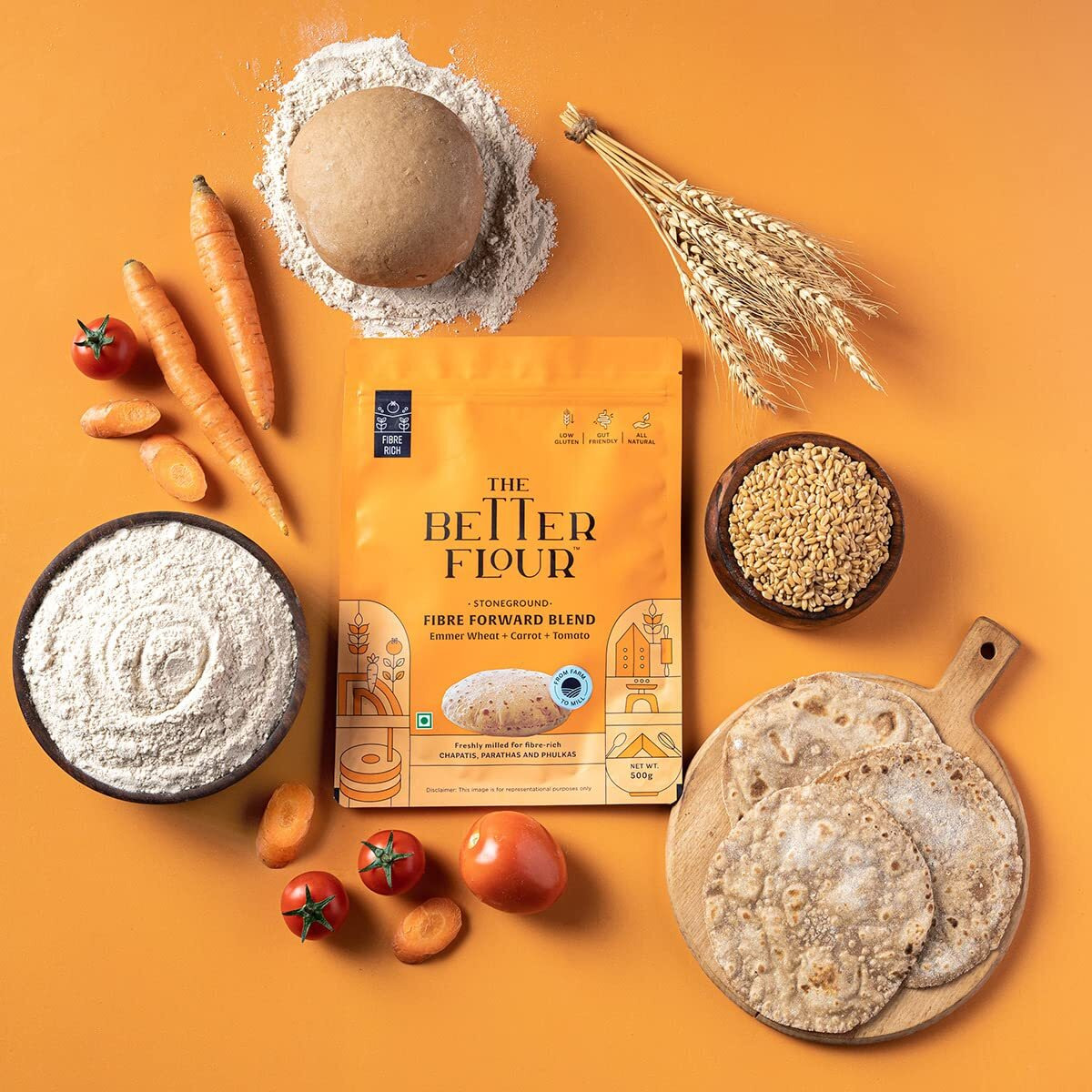 The Better Flour Emmer Wheat Flour, Khapli Wheat (500 gm), High Dietary Fiber Low Glycemic Wheat Flour, Stoneground Emmer Wheat/Khapli Atta