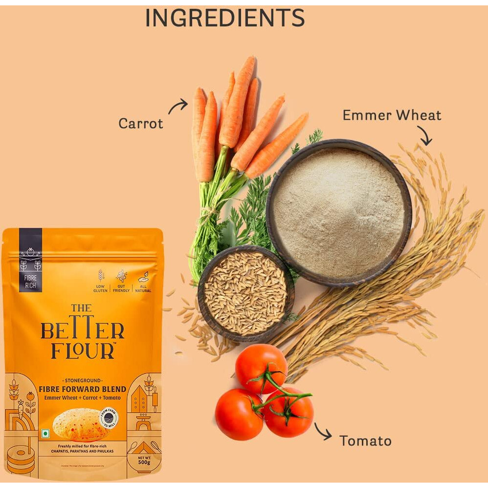 The Better Flour Emmer Wheat Flour, Khapli Wheat (500 gm), High Dietary Fiber Low Glycemic Wheat Flour, Stoneground Emmer Wheat/Khapli Atta